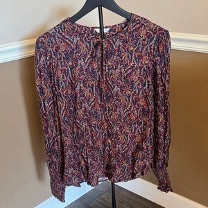Lucky Brand Paisley Blouse - Red, Tan and Navy Blue